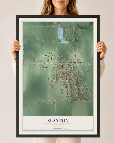 Map of Slayton, Minnesota, 24 x 36 inch print in a black wood frame