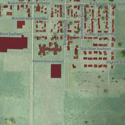 Second close-up of the map of Sleepy Eye, Minnesota print showing more streets and buildings