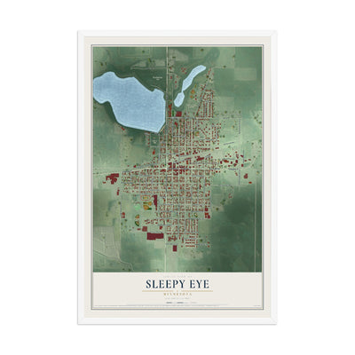Map of Sleepy Eye, Minnesota, 12 x 18 inch print in a white wood frame