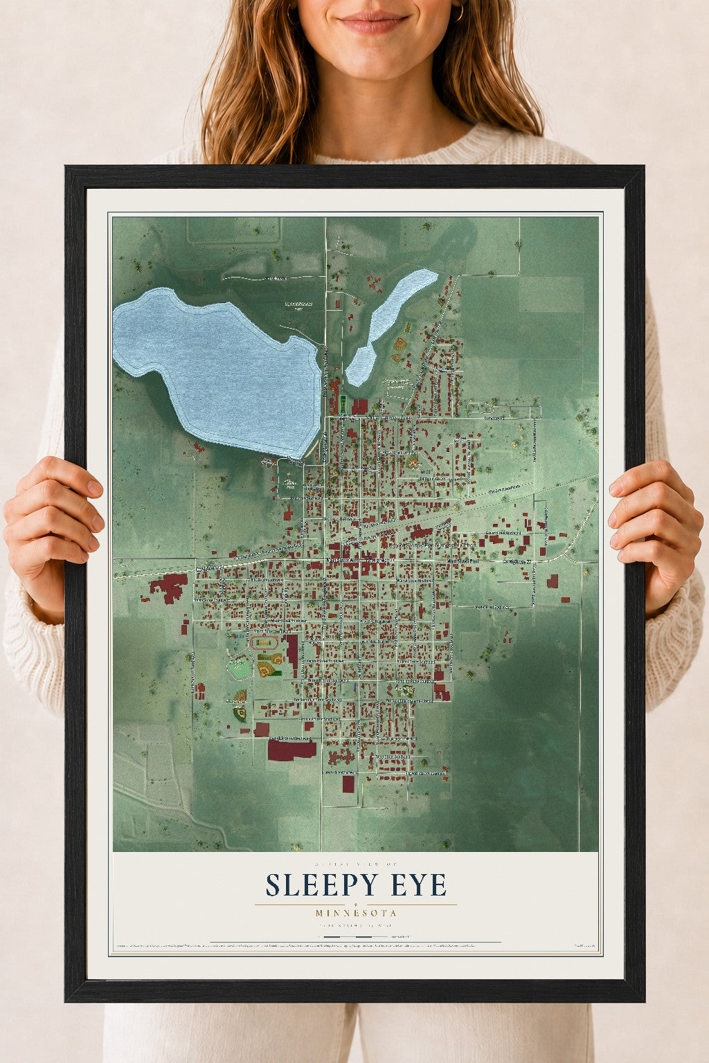 Map of Sleepy Eye, Minnesota, 18 x 24 inch print in a black wood frame