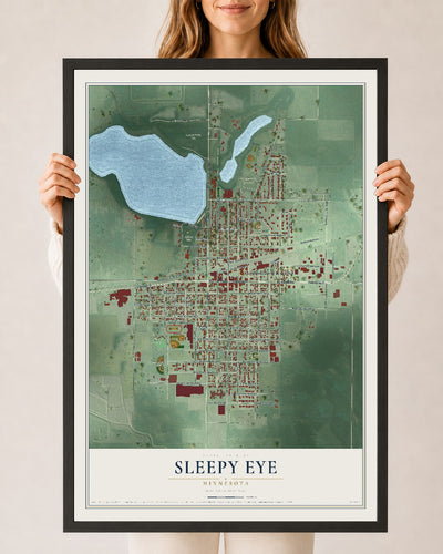 Map of Sleepy Eye, Minnesota, 24 x 36 inch print in a black wood frame