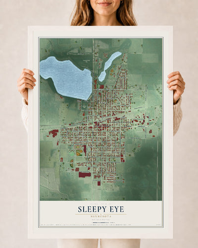 Map of Sleepy Eye, Minnesota, 24 x 36 inch print in a white wood frame