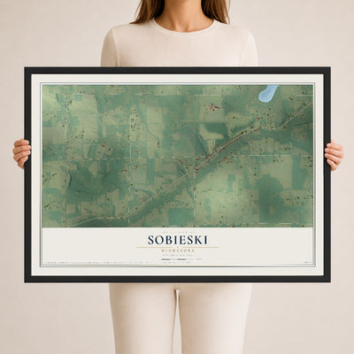 Map of Sobieski, Minnesota, 24 x 36 inch print in a black wood frame