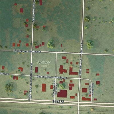 Close-up of the map of Solway, Minnesota print showing street and building detail