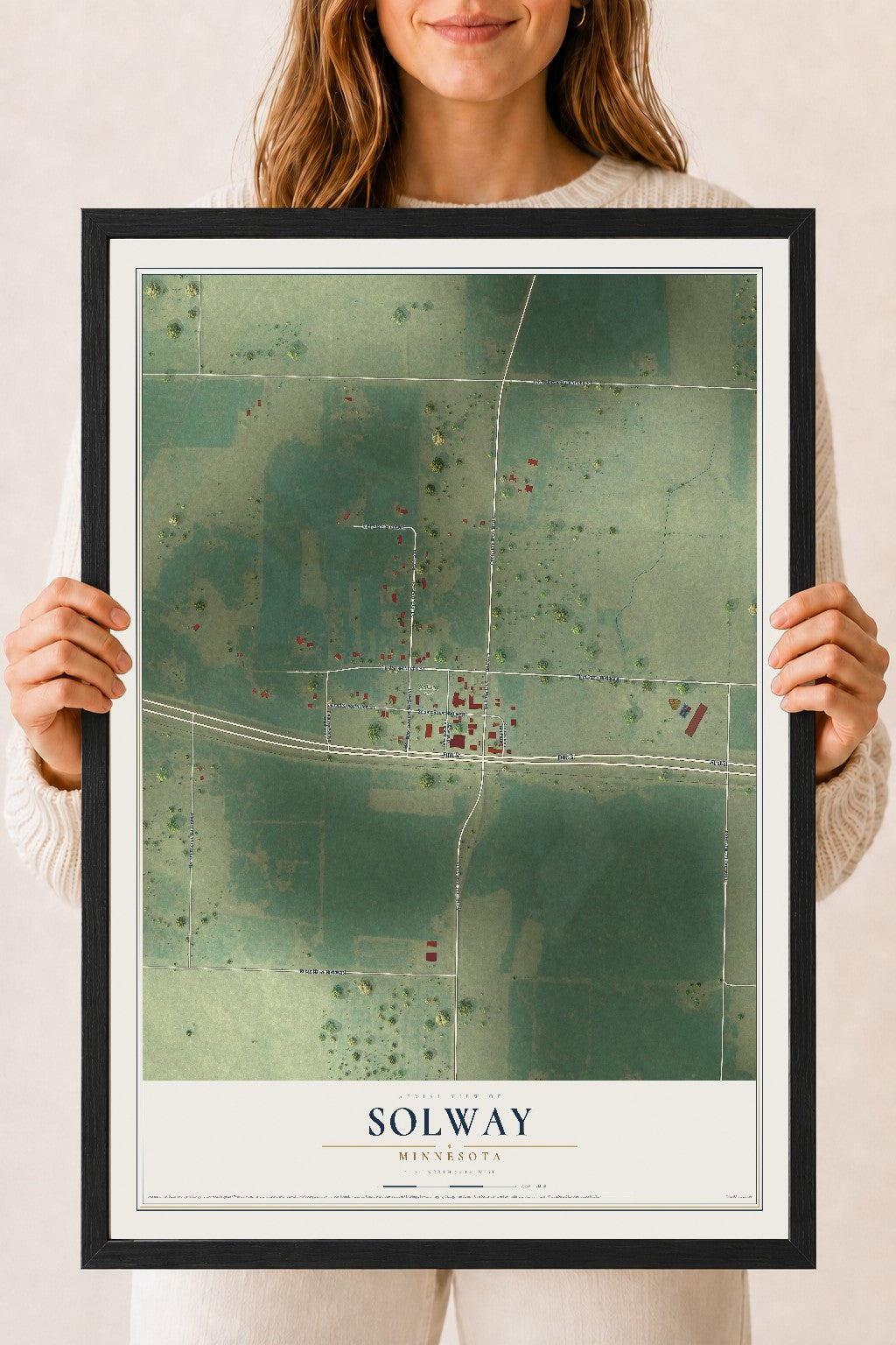 Map of Solway, Minnesota, 18 x 24 inch print in a black wood frame