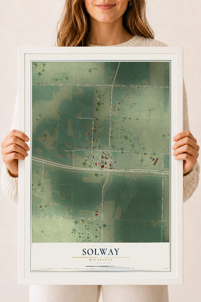 Map of Solway, Minnesota, 18 x 24 inch print in a white wood frame