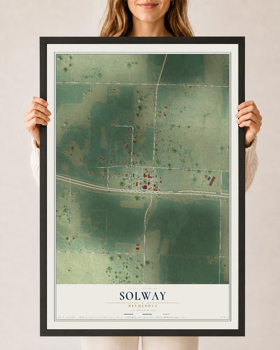 Map of Solway, Minnesota, 24 x 36 inch print in a black wood frame