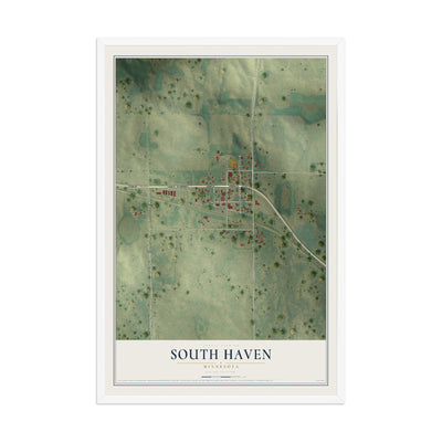Map of South Haven, Minnesota, 12 x 18 inch print in a white wood frame