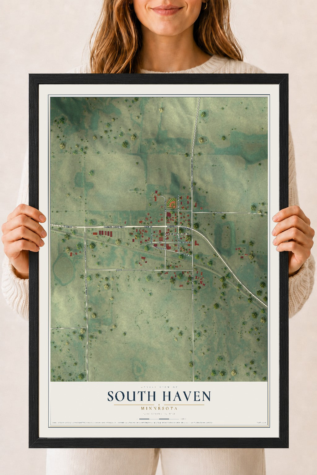 Map of South Haven, Minnesota, 18 x 24 inch print in a black wood frame