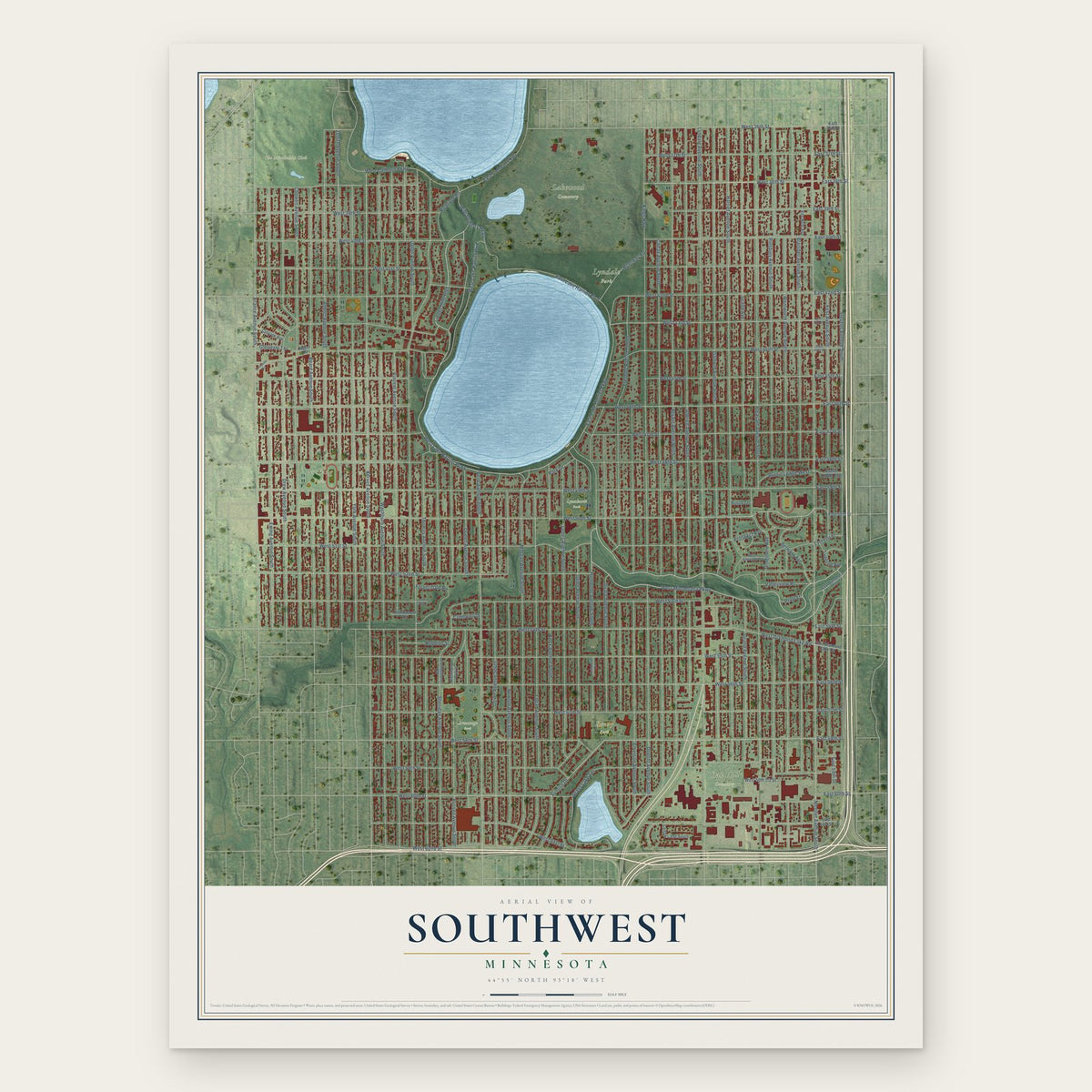 Southwest, Minnesota map print, the full design