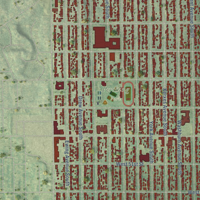 Close-up of the map of Southwest, Minnesota print showing street and building detail