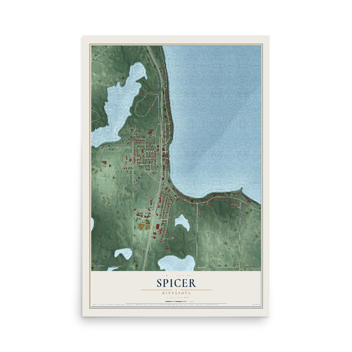 Map of Spicer, Minnesota, 12 x 18 inch unframed archival matte print