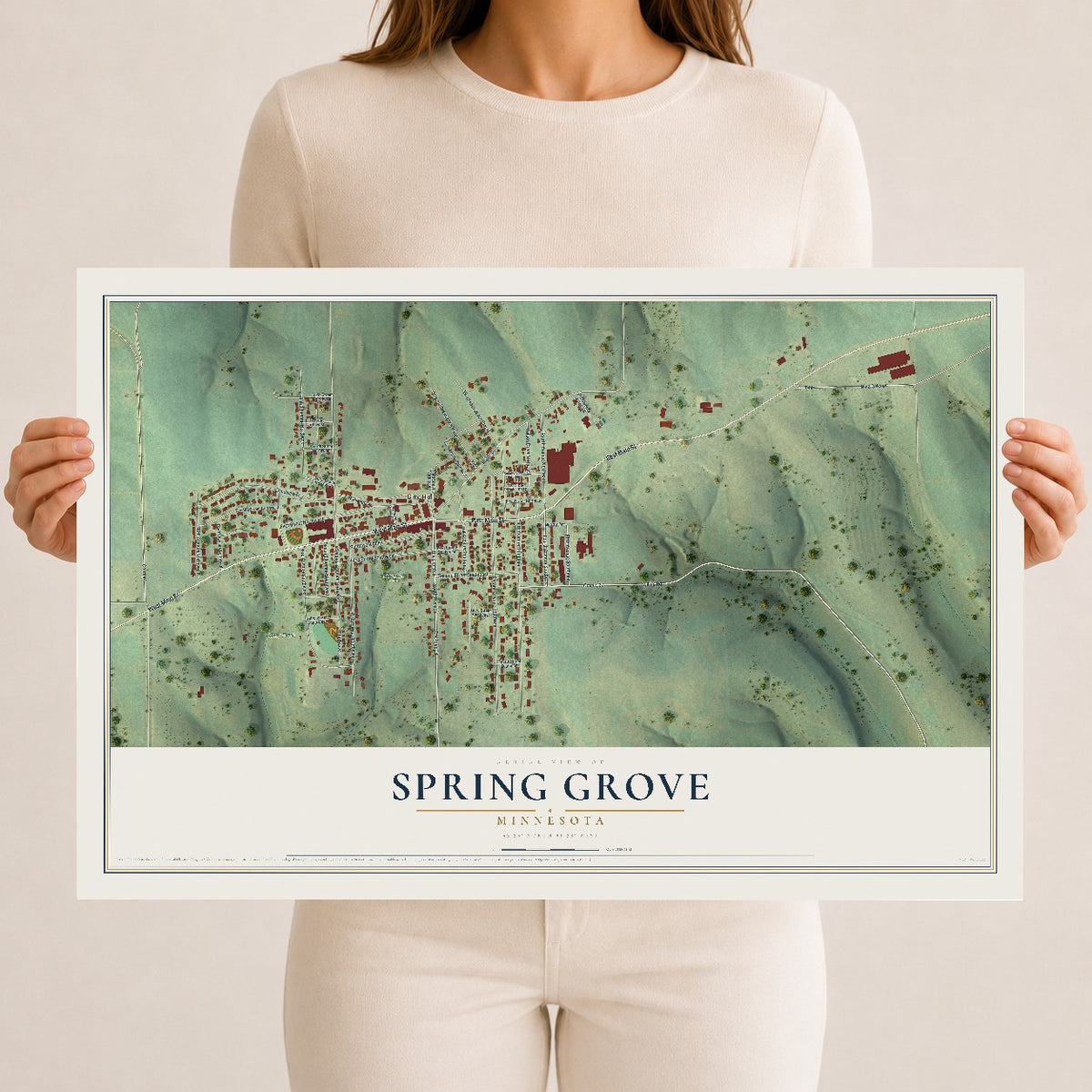 Map of Spring Grove, Minnesota, 12 x 18 inch unframed archival matte print
