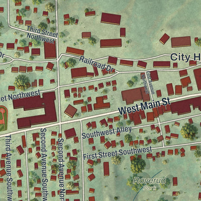 Close-up of the map of Spring Grove, Minnesota print showing street and building detail
