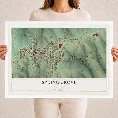 Map of Spring Grove, Minnesota, 18 x 24 inch print in a white wood frame