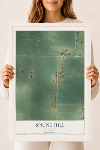 Map of Spring Hill, Minnesota, 18 x 24 inch print in a white wood frame