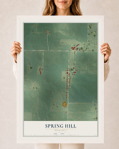 Map of Spring Hill, Minnesota, 24 x 36 inch print in a white wood frame