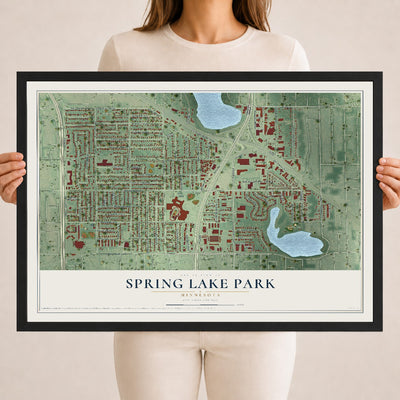 Map of Spring Lake Park, Minnesota, 18 x 24 inch print in a black wood frame
