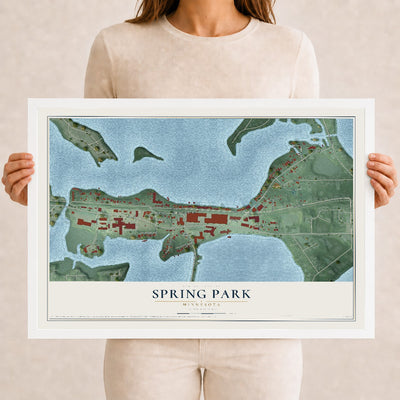 Map of Spring Park, Minnesota, 12 x 18 inch print in a white wood frame