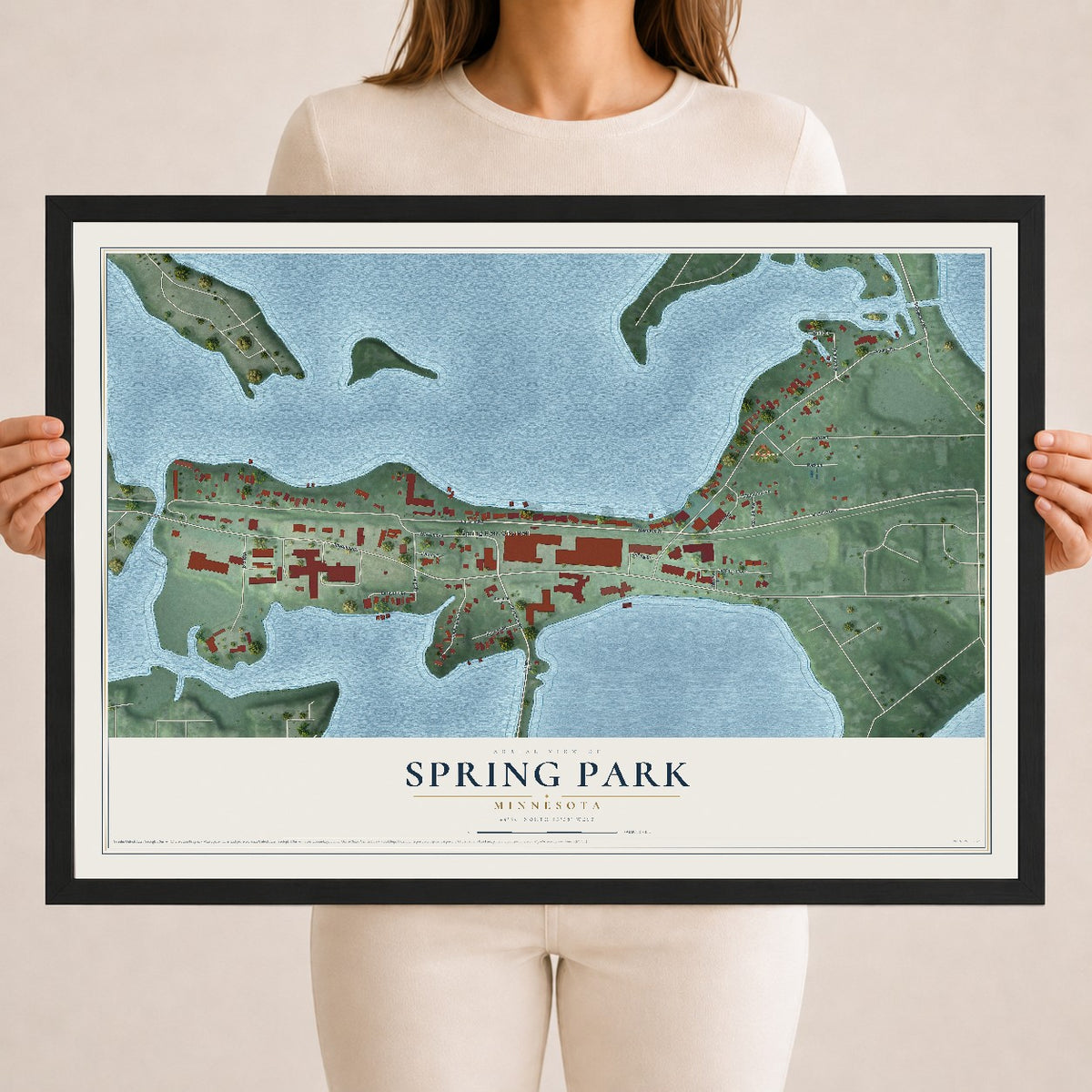 Map of Spring Park, Minnesota, 18 x 24 inch print in a black wood frame