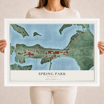 Map of Spring Park, Minnesota, 18 x 24 inch print in a white wood frame