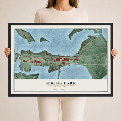 Map of Spring Park, Minnesota, 24 x 36 inch print in a black wood frame