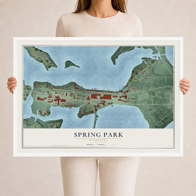 Map of Spring Park, Minnesota, 24 x 36 inch print in a white wood frame