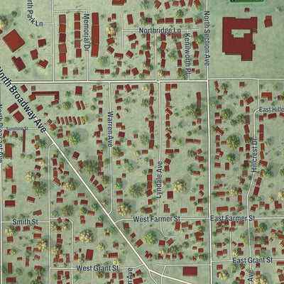 Close-up of the map of Spring Valley, Minnesota print showing street and building detail