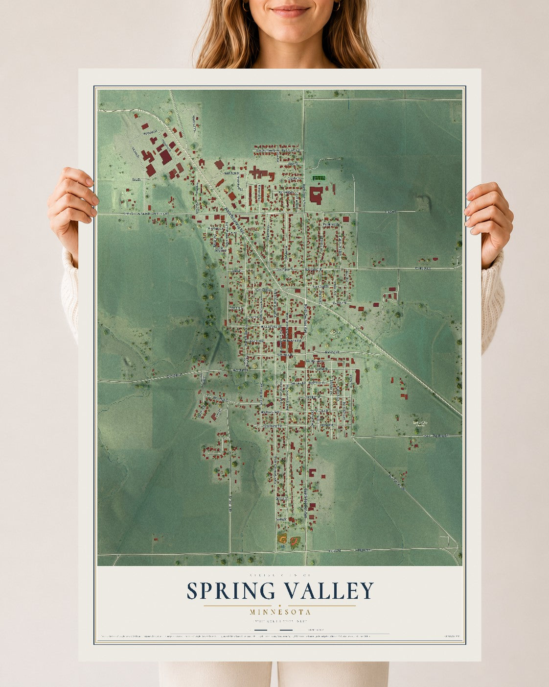 Map of Spring Valley, Minnesota, 24 x 36 inch unframed archival matte print