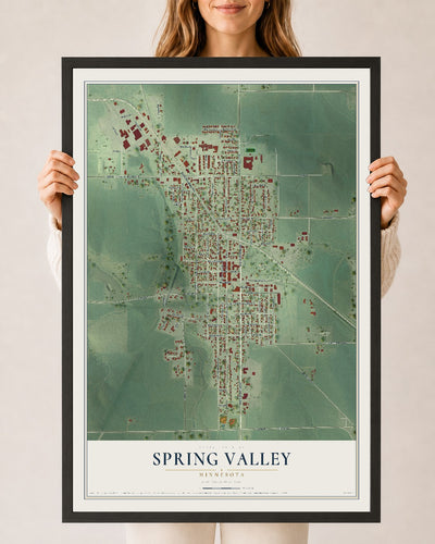 Map of Spring Valley, Minnesota, 24 x 36 inch print in a black wood frame
