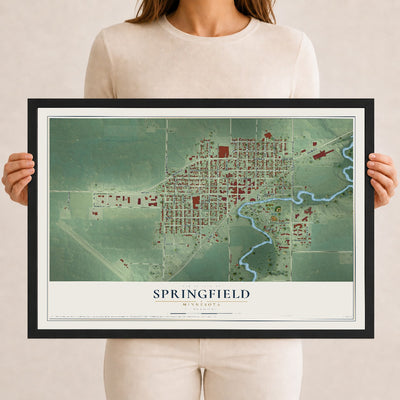Map of Springfield, Minnesota, 12 x 18 inch print in a black wood frame