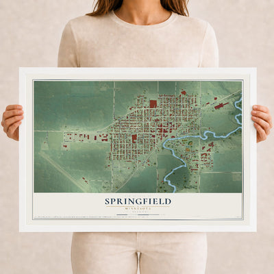 Map of Springfield, Minnesota, 12 x 18 inch print in a white wood frame