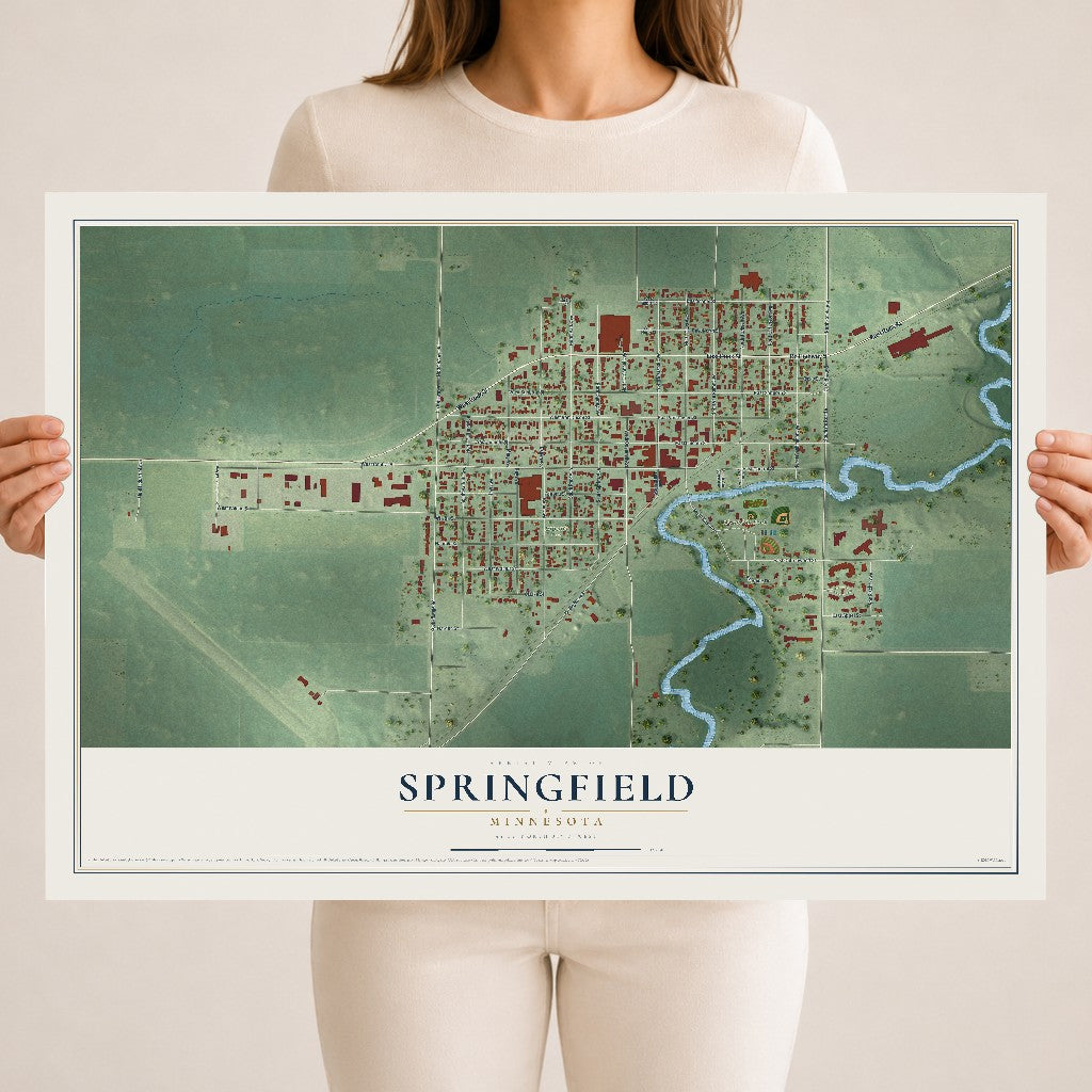 Map of Springfield, Minnesota, 18 x 24 inch unframed archival matte print