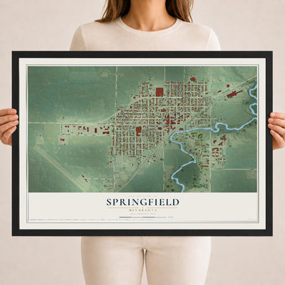 Map of Springfield, Minnesota, 18 x 24 inch print in a black wood frame