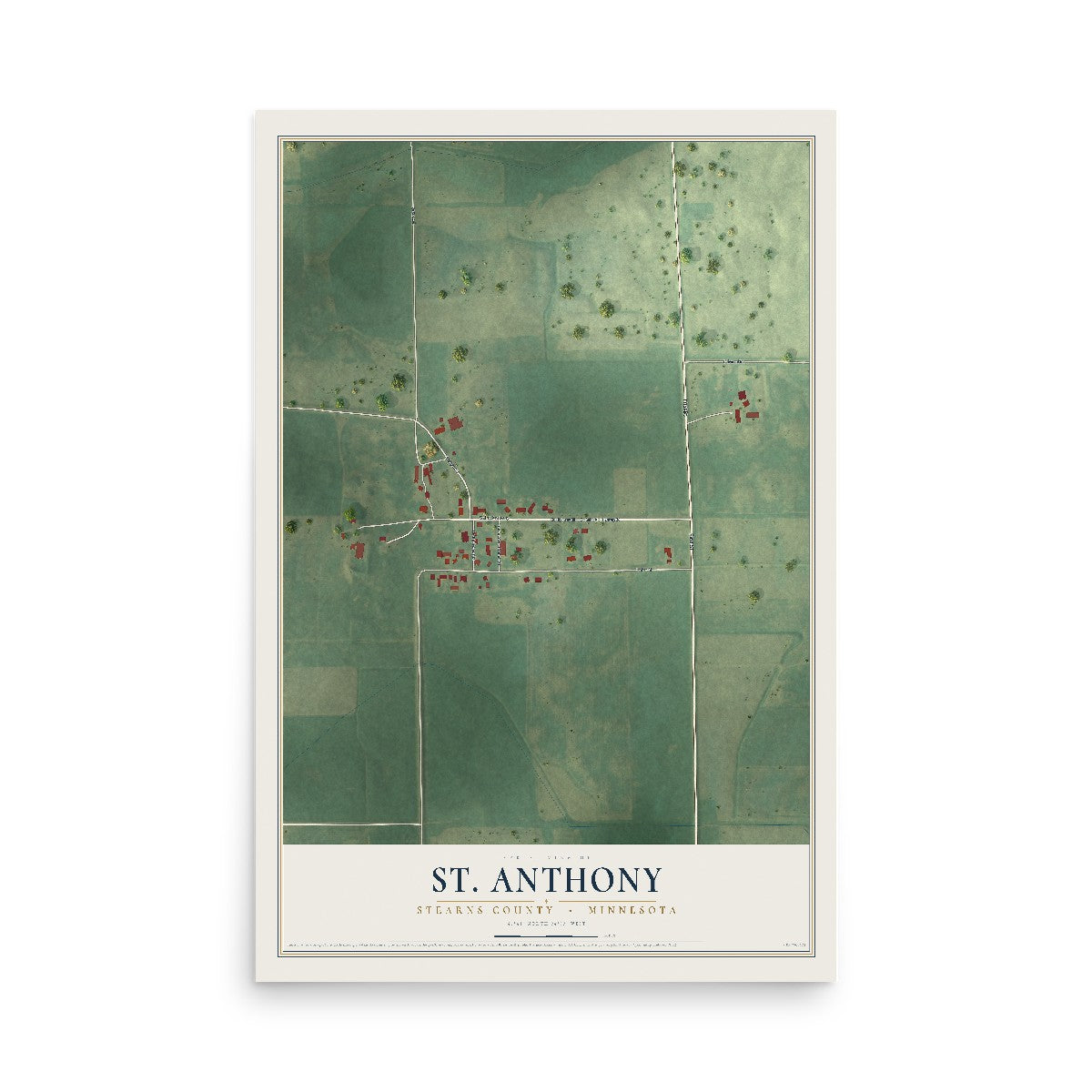 Map of St. Anthony, Stearns County, Minnesota, 12 x 18 inch unframed archival matte print