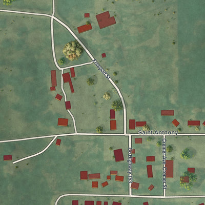 Close-up of the map of St. Anthony, Stearns County, Minnesota print showing street and building detail
