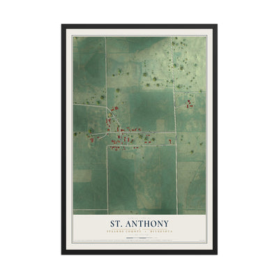 Map of St. Anthony, Stearns County, Minnesota, 12 x 18 inch print in a black wood frame