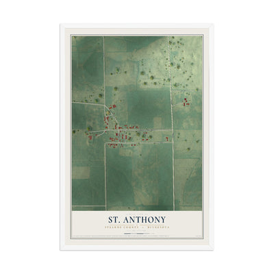 Map of St. Anthony, Stearns County, Minnesota, 12 x 18 inch print in a white wood frame