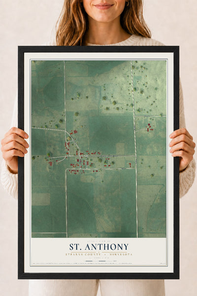 Map of St. Anthony, Stearns County, Minnesota, 18 x 24 inch print in a black wood frame