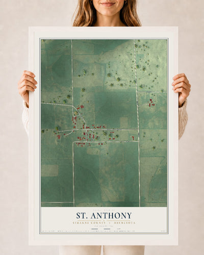 Map of St. Anthony, Stearns County, Minnesota, 24 x 36 inch print in a white wood frame