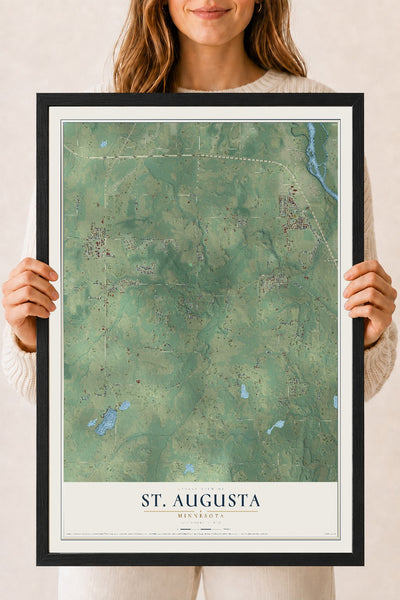 Map of St. Augusta, Minnesota, 18 x 24 inch print in a black wood frame