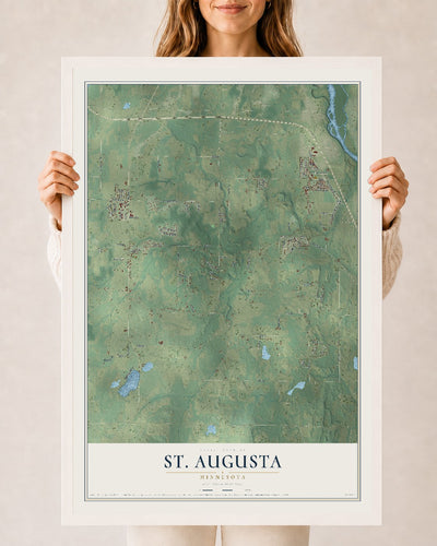 Map of St. Augusta, Minnesota, 24 x 36 inch print in a white wood frame
