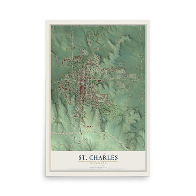 Map of St. Charles, Minnesota, 12 x 18 inch unframed archival matte print