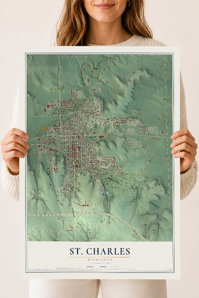 Map of St. Charles, Minnesota, 18 x 24 inch unframed archival matte print