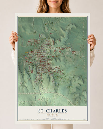 Map of St. Charles, Minnesota, 24 x 36 inch unframed archival matte print