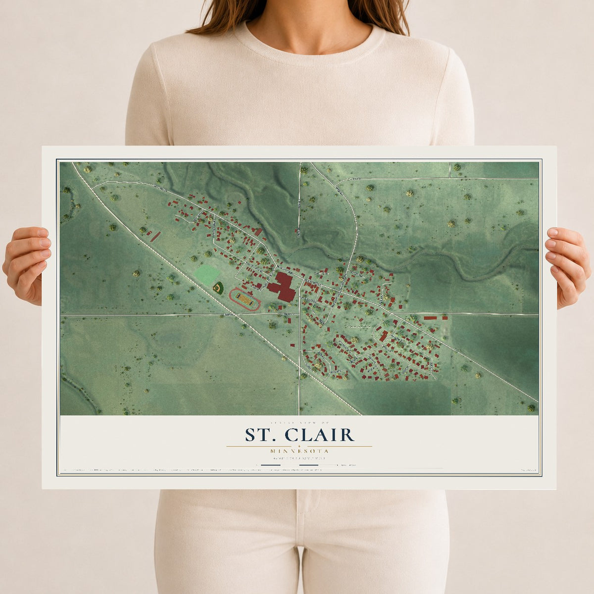Map of St. Clair, Minnesota, 12 x 18 inch unframed archival matte print