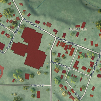 Second close-up of the map of St. Clair, Minnesota print showing more streets and buildings