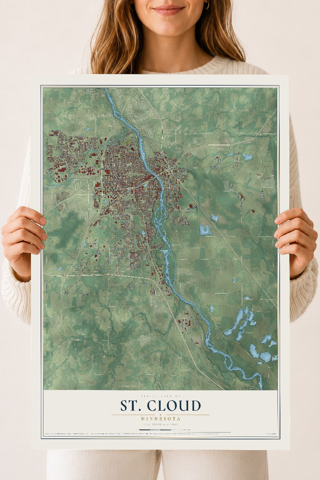 Map of St. Cloud, Minnesota, 18 x 24 inch unframed archival matte print