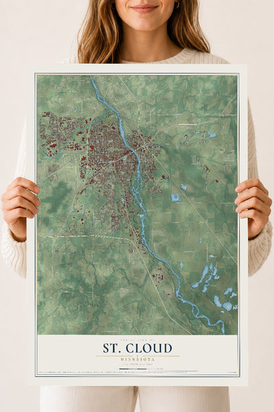 Map of St. Cloud, Minnesota, 18 x 24 inch unframed archival matte print