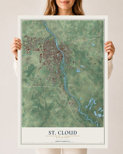 Map of St. Cloud, Minnesota, 24 x 36 inch unframed archival matte print